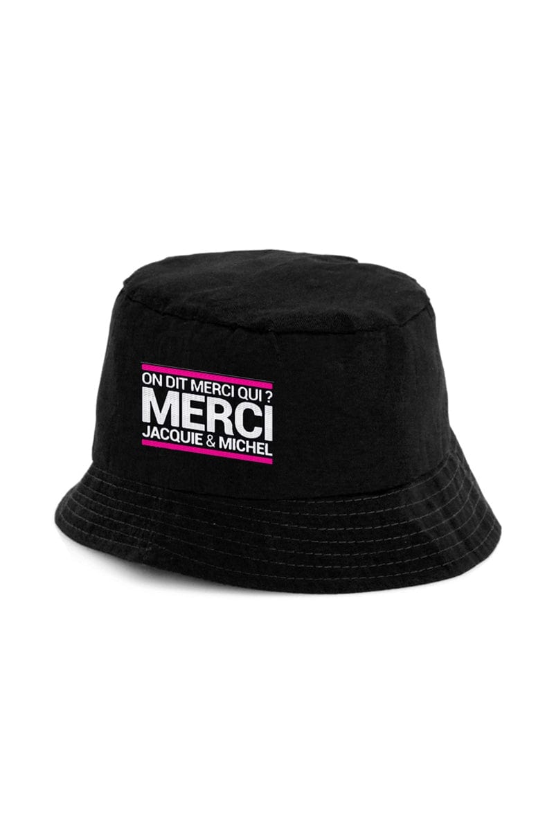 Bob en coton avec logo brodé "On dit merci qui?" Jacquie et Michel - J&M