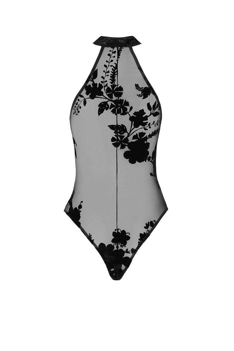 Body zippé Ego F314 tulle floqué - Noir Handmade