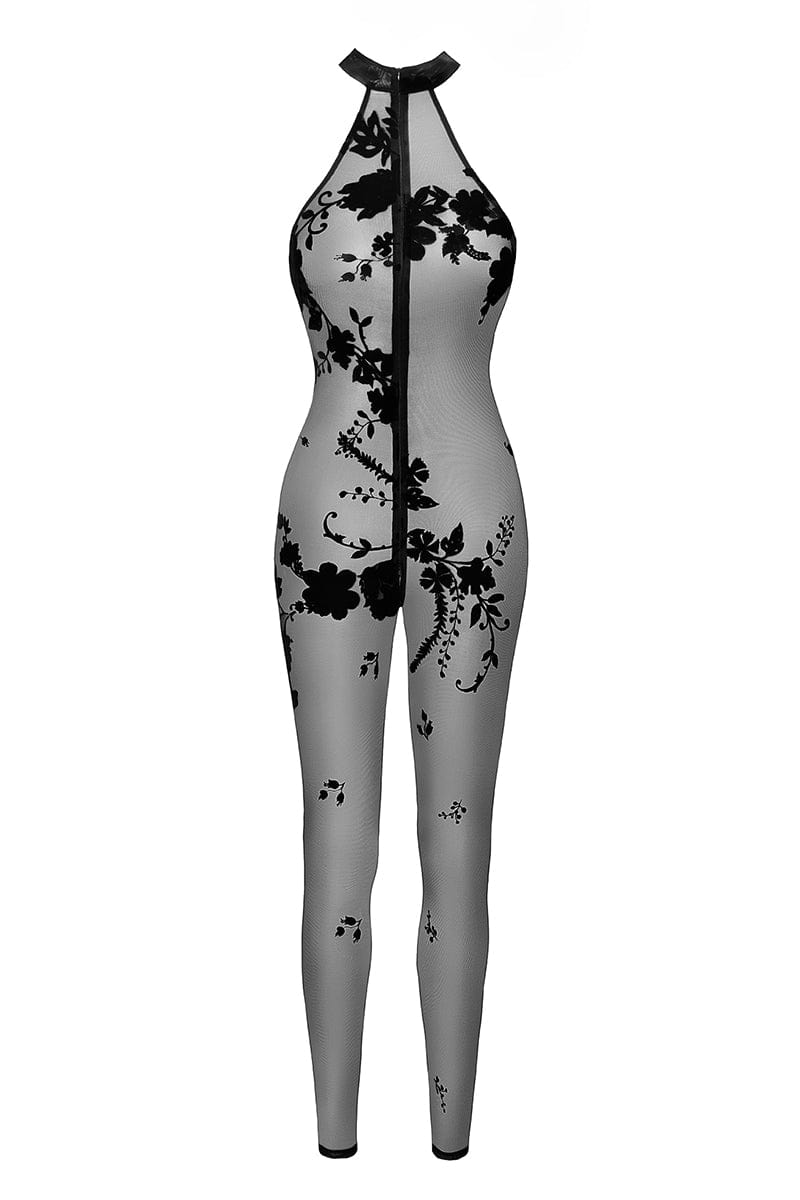 Combinaison zippée Ego F315 tulle floqué - Noir Handmade