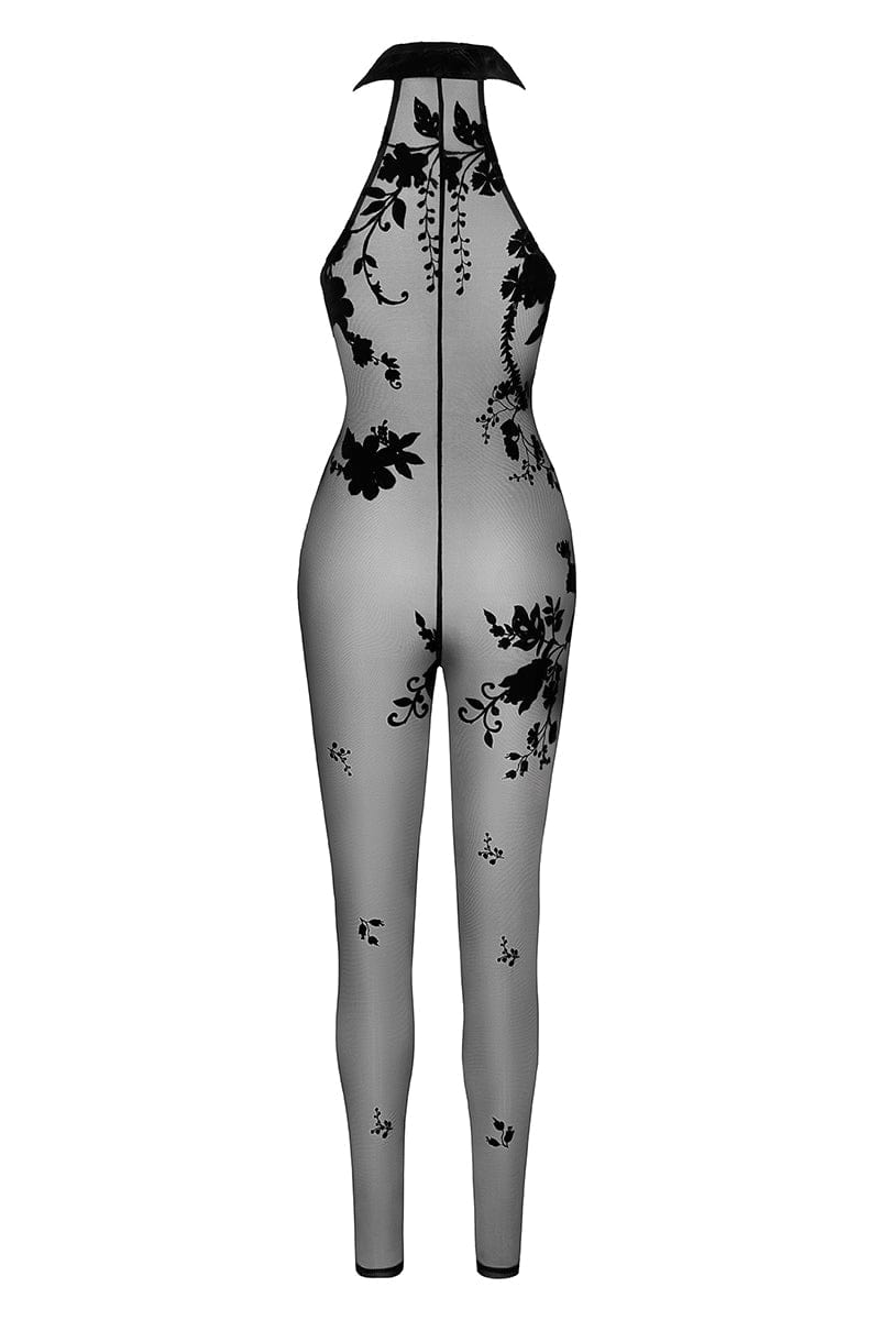 Combinaison zippée Ego F315 tulle floqué - Noir Handmade