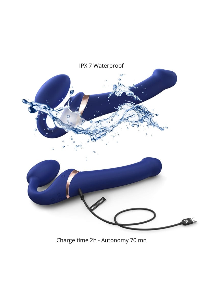 Gode ceinture anatomique vibrant Multi Orgasm bleu nuit L - Strap-on-me