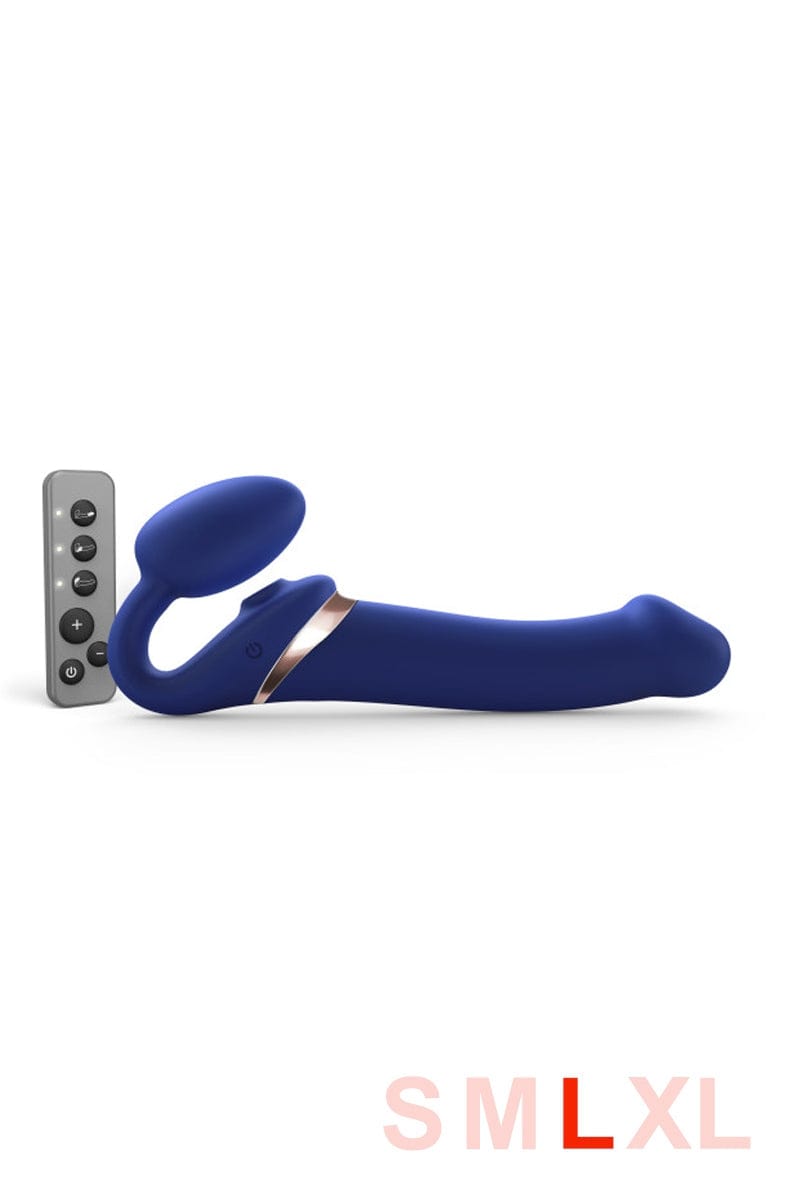 Gode ceinture anatomique vibrant Multi Orgasm bleu nuit L - Strap-on-me