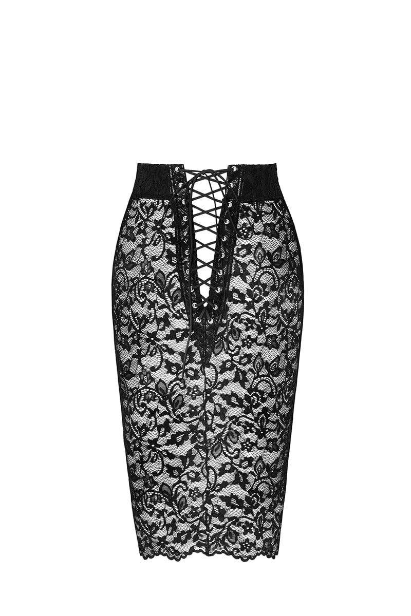 Jupe lacée Ambivalence F302 dentelle - Noir Handmade