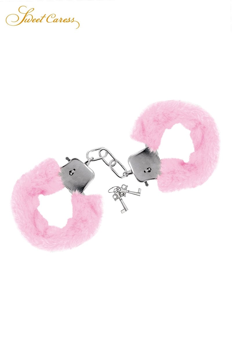 Menottes glamour de poignets fausse fourure rose + 2 clés - Sweet Caress