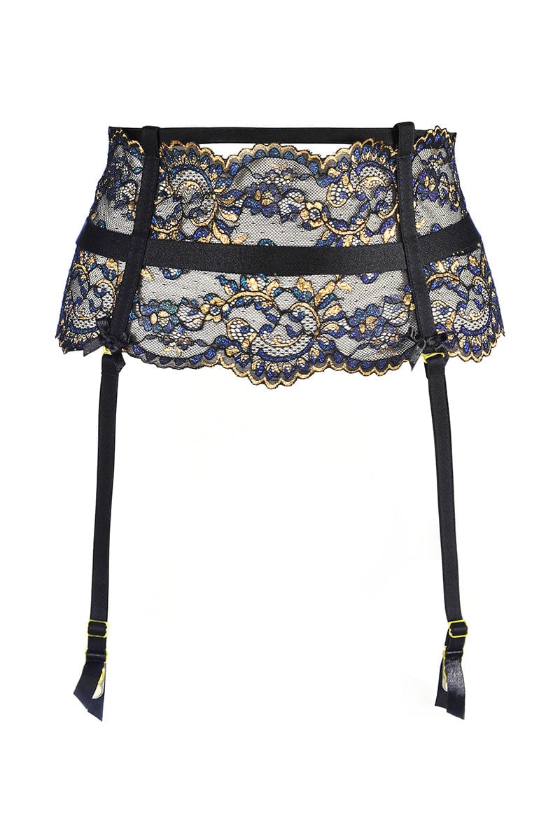 Porte-jarretelles tulle et broderies Noir V-10362 - Axami