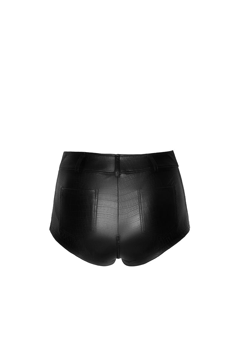 Short échancré ouvert F318 wetlook effet croco - Noir Handmade