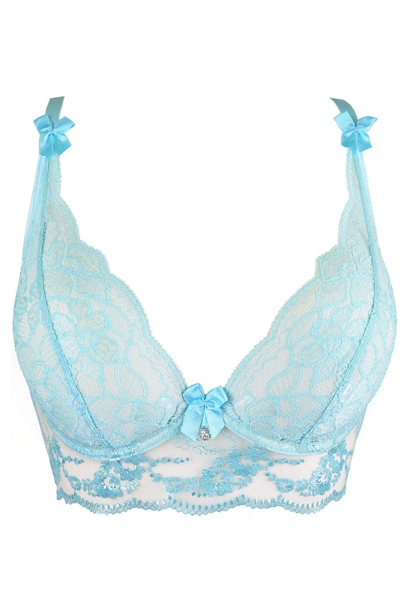 Soutien-gorge en dentelle brodée bleu V-10121 - Axami