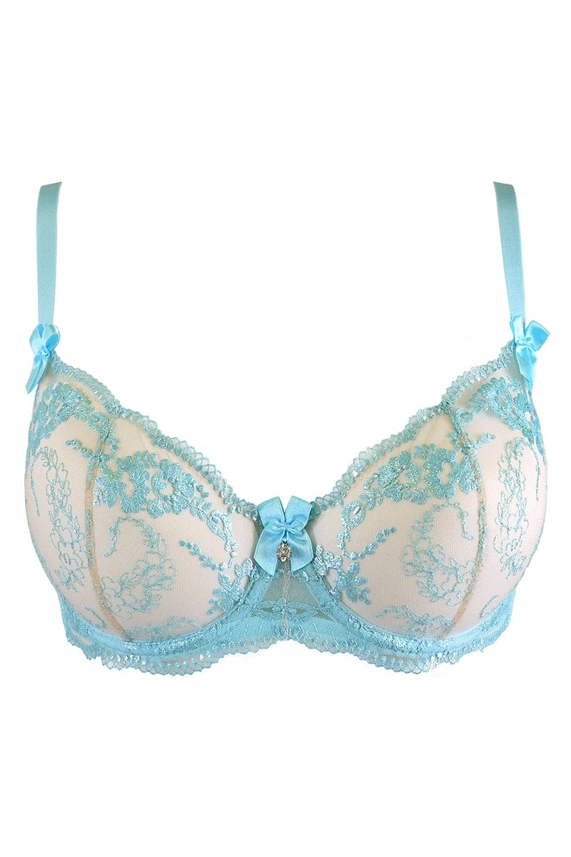 Soutien-gorge en dentelle brodée bleu V-10131 - Axami