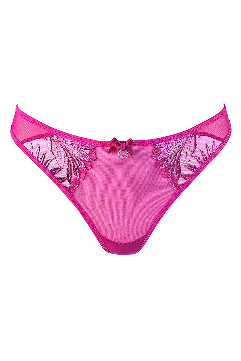 String en tulle et broderies rose V-10258 - Axami