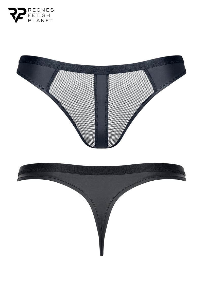 String noir pour homme en wetlook et mesh - Regnes