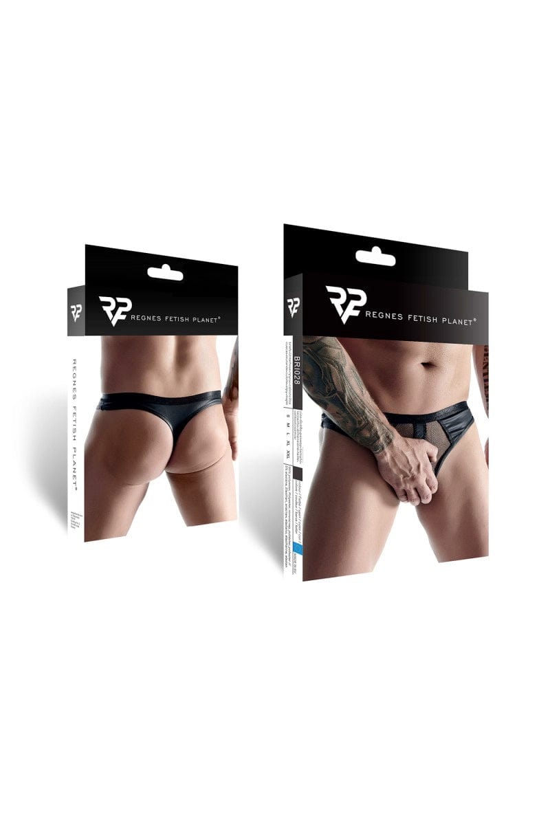 String noir pour homme en wetlook et mesh - Regnes