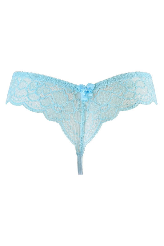 String tanga en dentelle brodée bleu V-10128 - Axami