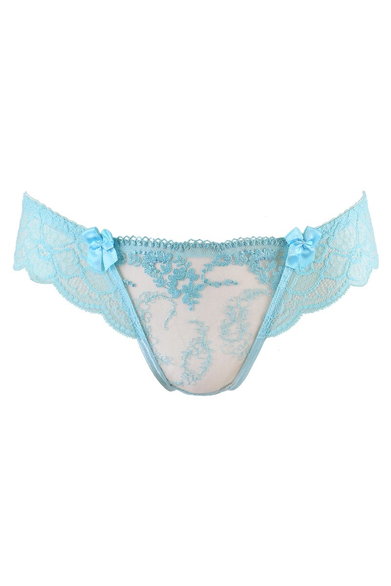 String tanga en dentelle brodée bleu V-10128 - Axami
