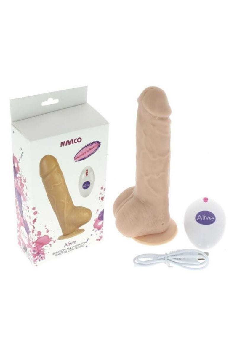 Vibromasseur réaliste Marco 19 cm + télécommande à vibrations - Alive