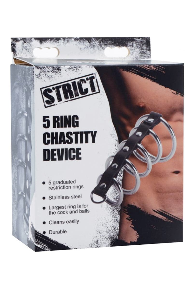 5 anneaux de chasteté en acier inoxydable contrainte à penis 11,4cm- Gates of hell