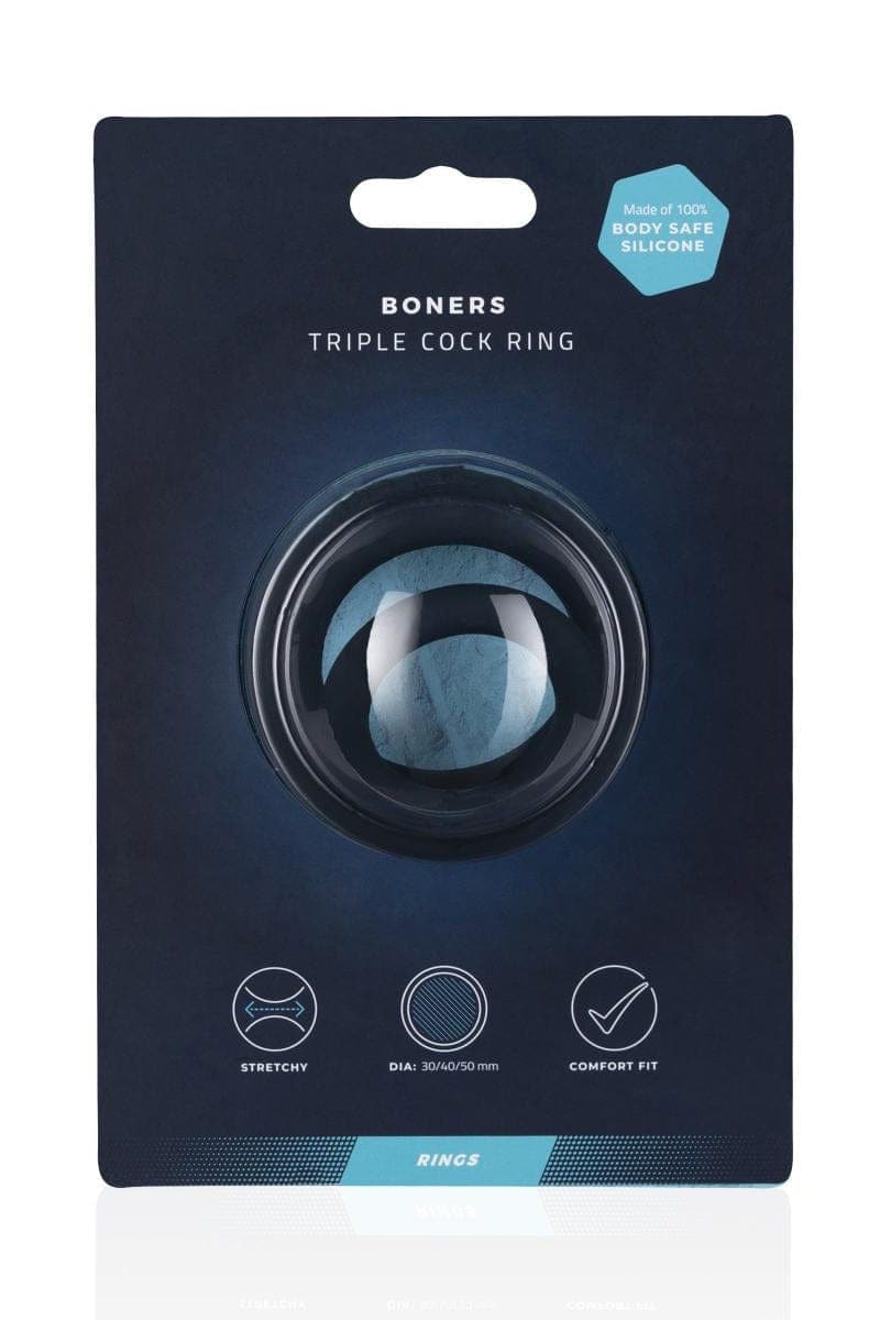 Anneau à pénis triple cockring en silicone extensible 3, 4, 5cm - Boners