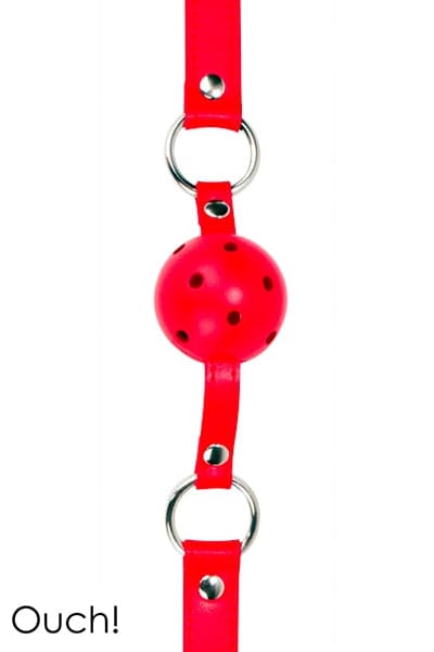 Bâillon en cuir avec boule rouge en plastique Gag Ball SM - Ouch!