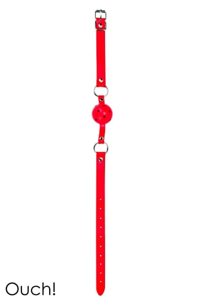 Bâillon en cuir avec boule rouge en plastique Gag Ball SM - Ouch!