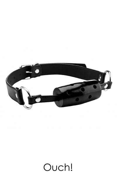 Bâillon en cuir avec mors en plastique dur Cylinder Gag - Ouch!