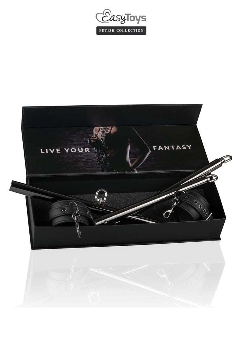 Barre d'écartement ajustable + menottes en faux cuir - Easytoys Fetish Collection