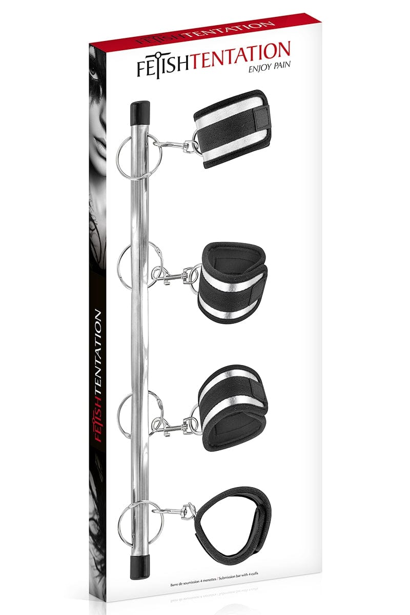 Barre de soumission 4 menottes en métal ajustables unisexe - Fetish Tentation