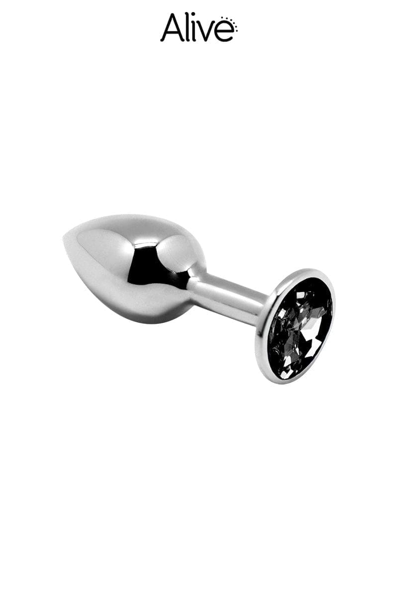 Bijou intime en métal léger avec strass noir taille M 7cm insérable - Alive
