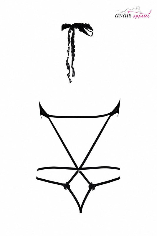 Body érotique ajouré en dentelle noir sexy Alexandra + masque - Anaïs