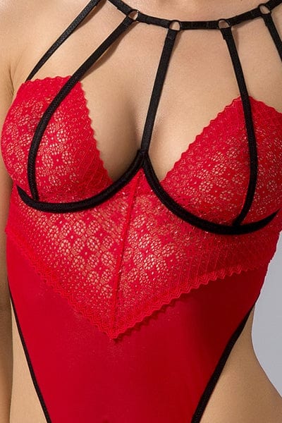 Body fantaisie érotique en dentelle entre-jambes ouvert Akita - Passion Devil