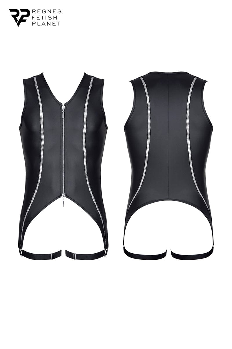 Body ouvert à zip noir pour hommes travestis - Regnes