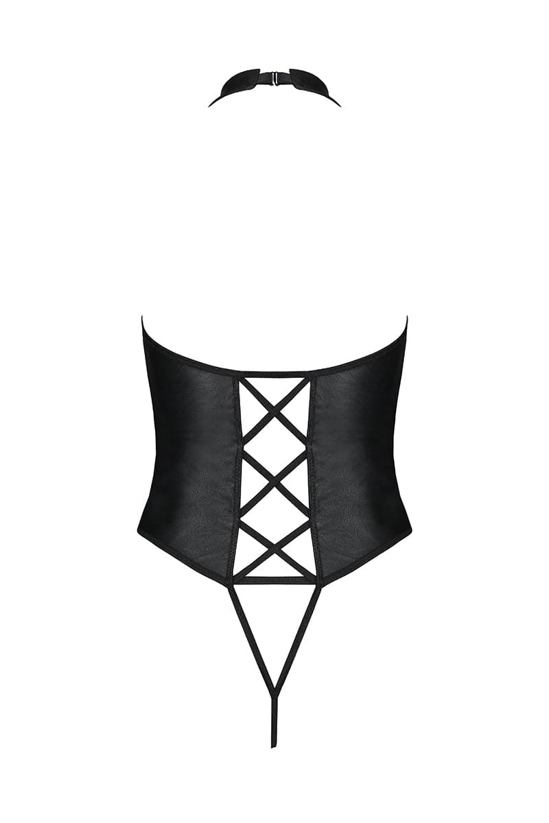 Body ouvert érotique en faux cuir noir décolleté profond Nancy - Passion