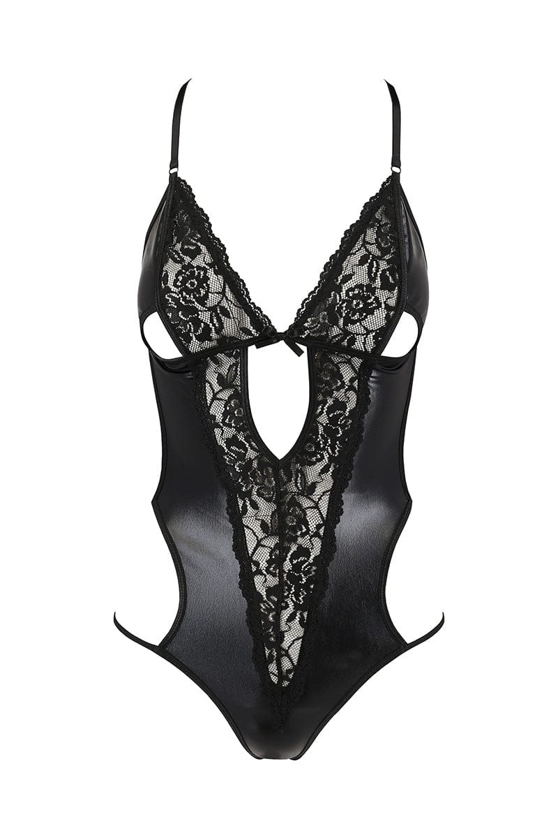 Body sexy en vinyle et dentelle noire Asuna - Passion