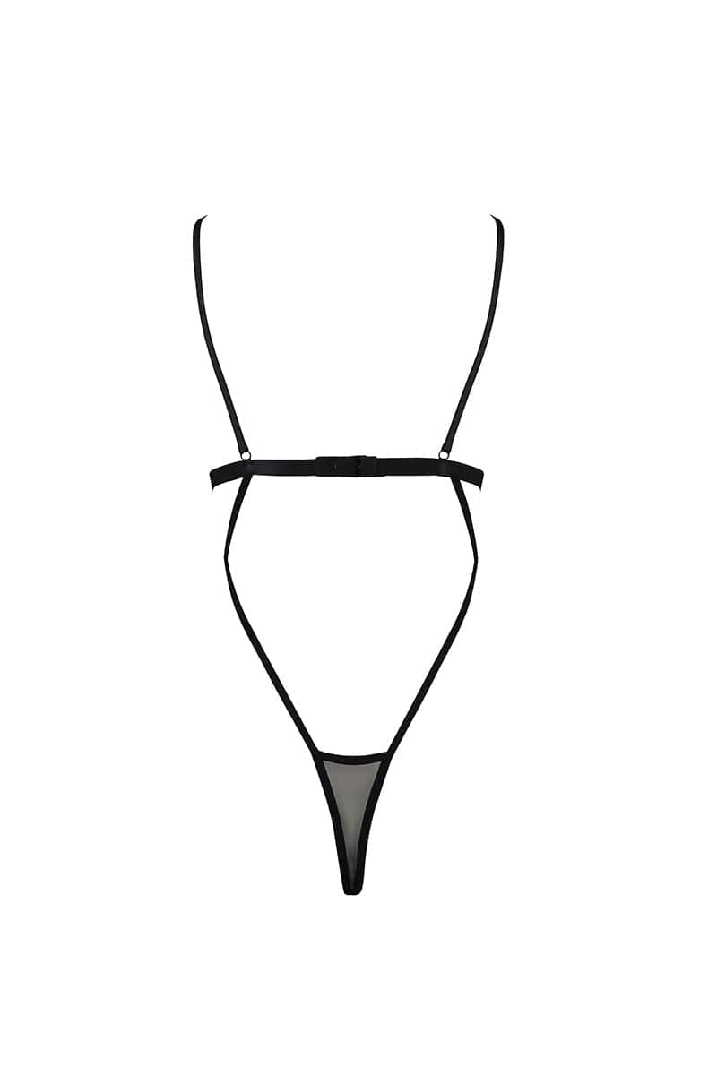 Body soutien-gorge ouvert seins nus et string résille Diabolina - Passion