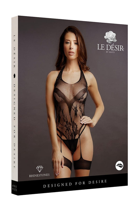 Body string fendu sexy en résille et strass - Le Désir