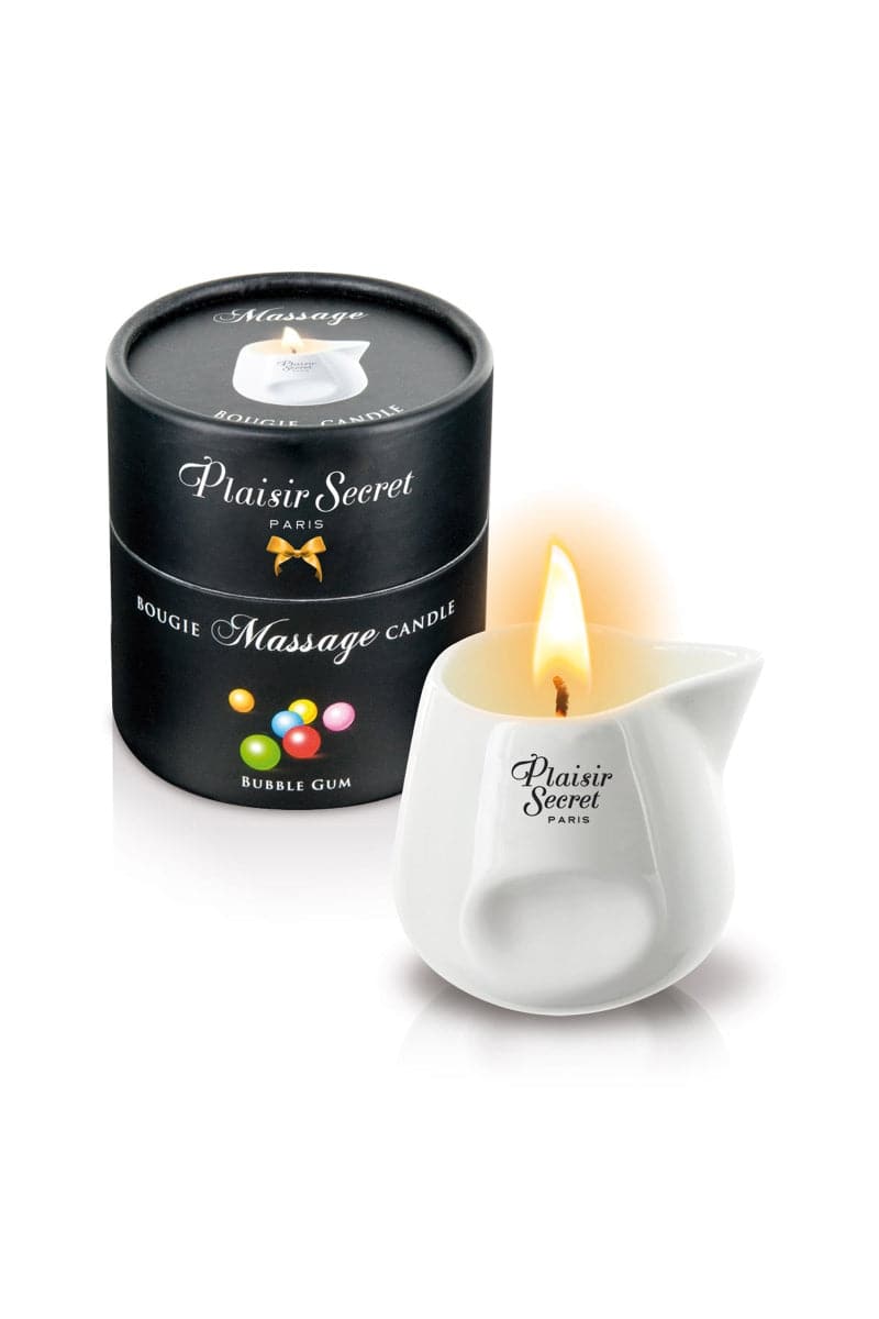 Bougie de massage érotique en céramique bubble gum + boîte cylindrique - Plaisir Secret