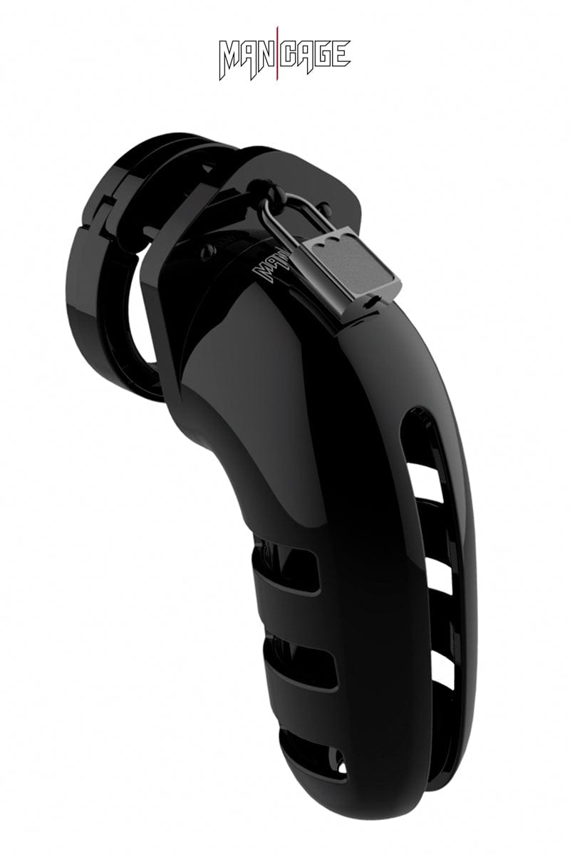 Cage à pénis de chasteté BDSM en poly carbonate 14cm noir avec 6 cadenas - ManCage