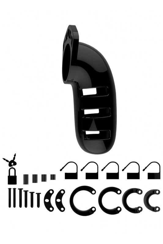 Cage à pénis de chasteté BDSM en poly carbonate 14cm noir avec 6 cadenas - ManCage