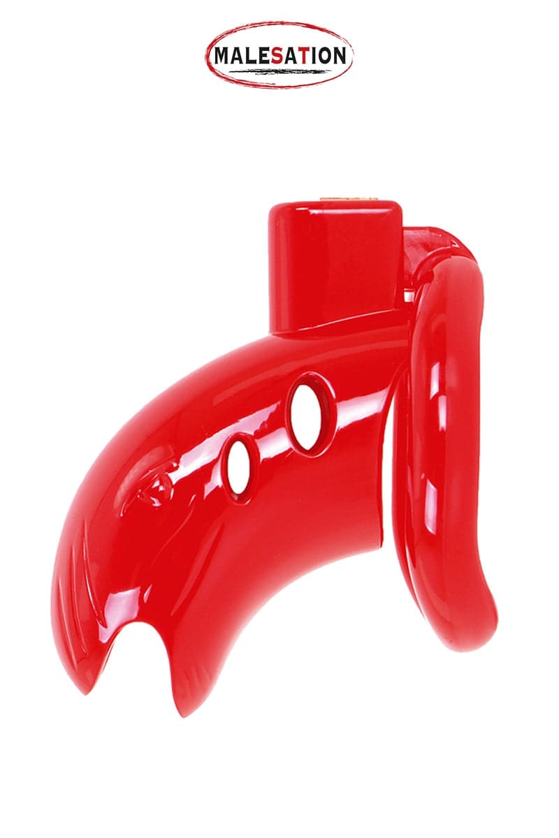 Cage de chasteté 2 pièces en ABS rouge 7,5cm + cadenas - Malesation