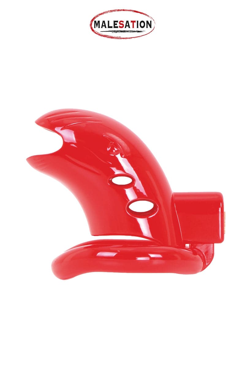 Cage de chasteté 2 pièces en ABS rouge 7,5cm + cadenas - Malesation