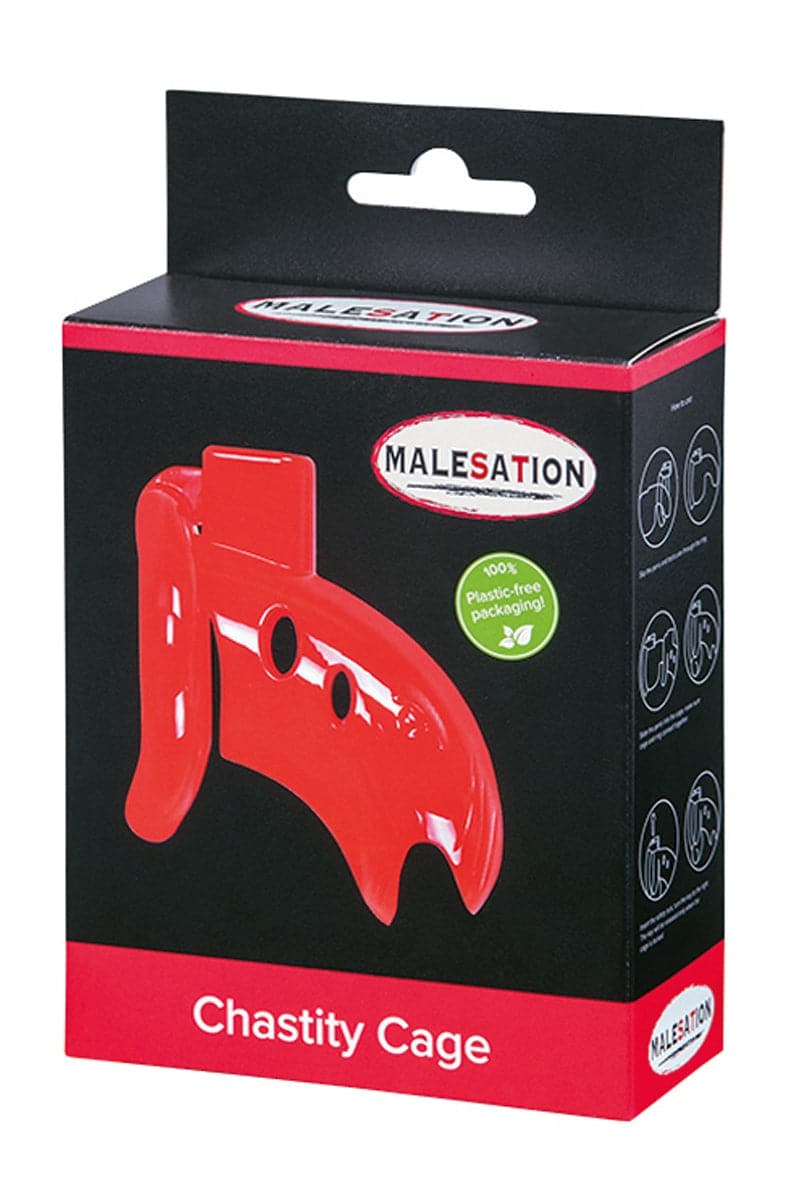Cage de chasteté 2 pièces en ABS rouge 7,5cm + cadenas - Malesation