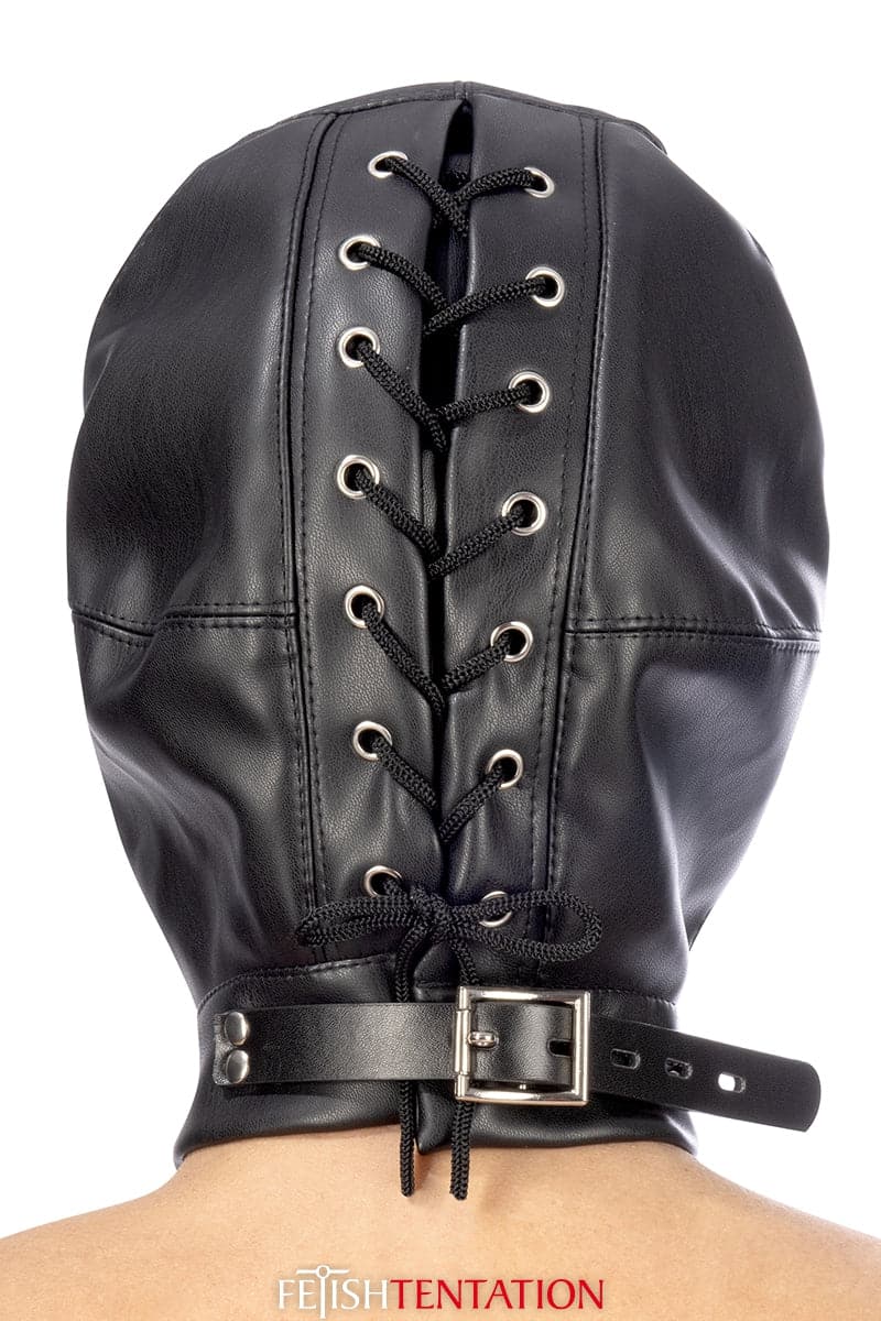 Cagoule BDSM en simili cuir avec bandeau amovible - Fetish Tentation