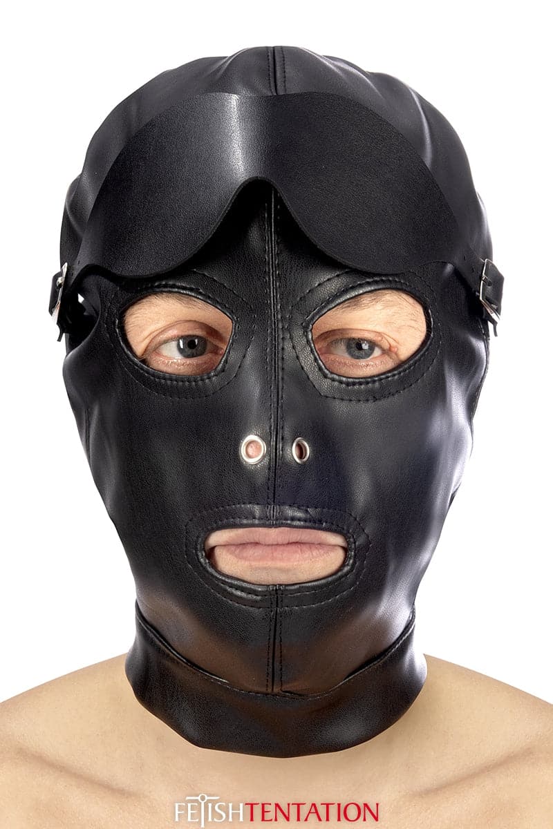 Cagoule BDSM en simili cuir avec bandeau amovible - Fetish Tentation