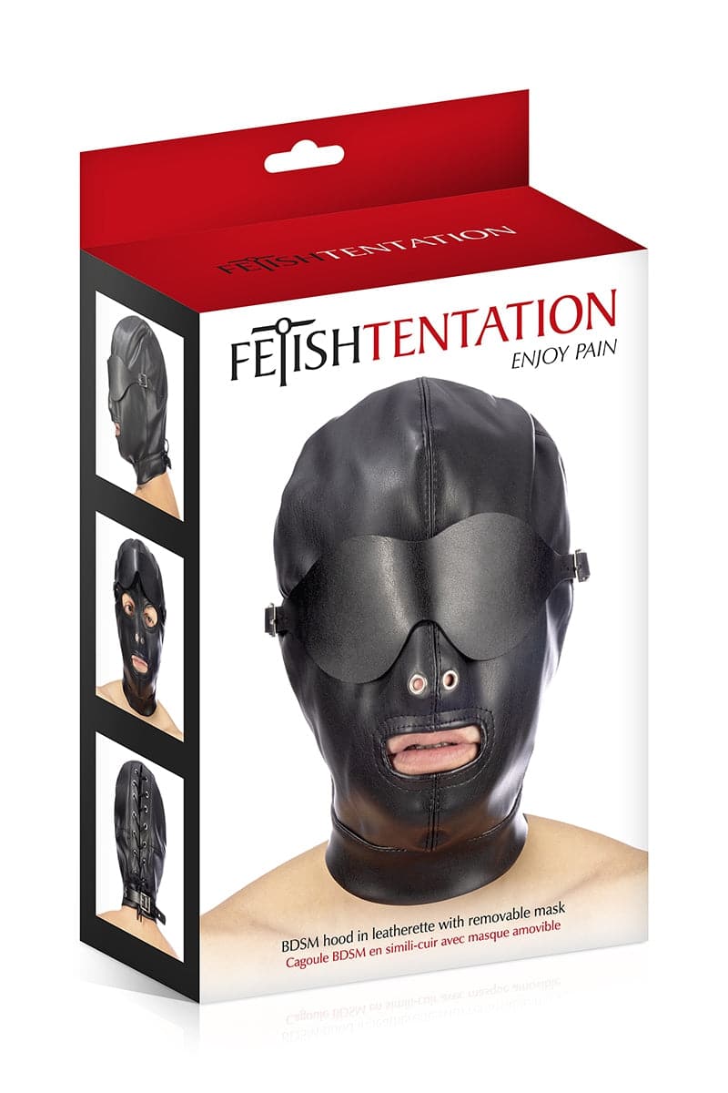 Cagoule BDSM en simili cuir avec bandeau amovible - Fetish Tentation