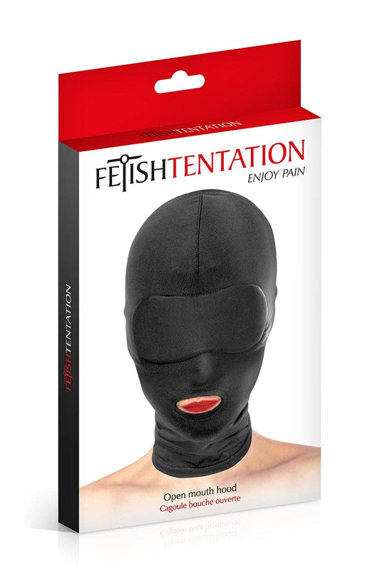 Cagoule BDSM taille unique unisexe yeux fermés et bouche ouverte - Fetish Tentation