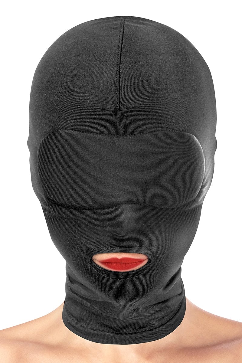 Cagoule BDSM taille unique unisexe yeux fermés et bouche ouverte - Fetish Tentation