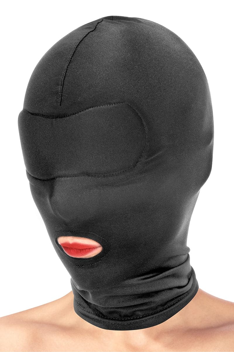 Cagoule BDSM taille unique unisexe yeux fermés et bouche ouverte - Fetish Tentation