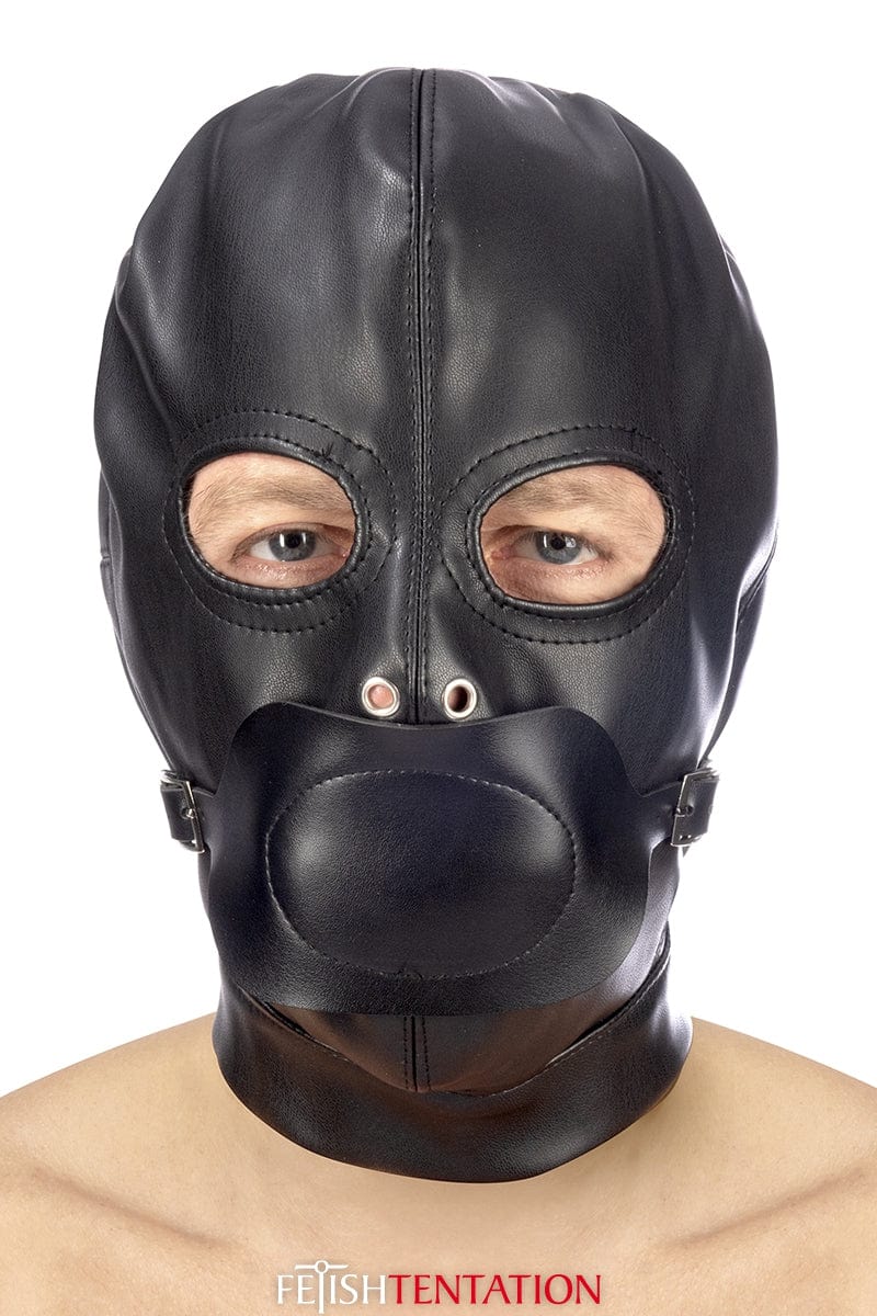 Cagoule BDSM unisexe 2 ouvertures avec baillon amovible - Fetish Tentation