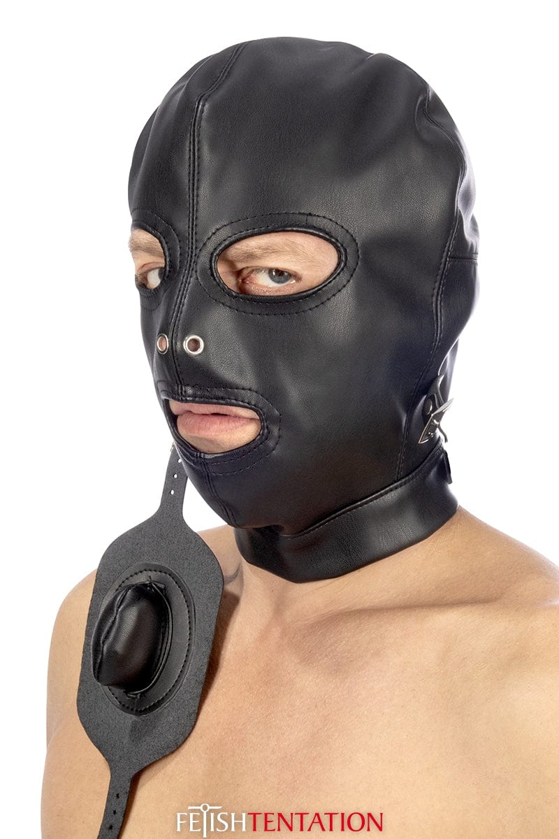 Cagoule BDSM unisexe 2 ouvertures avec baillon amovible - Fetish Tentation