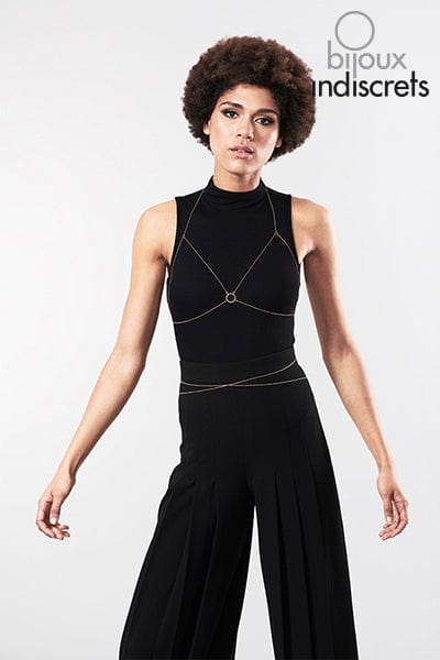 Chaine de poitrine dorée en forme de soutien-gorge sexy - Bijoux Indiscrets