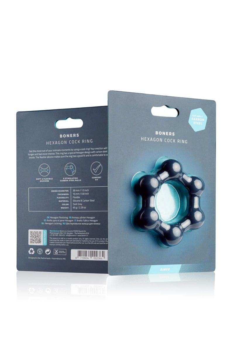Cockring avec 6 billes en acier sensation stimulante hexagonal - Boners