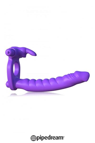 Cockring rabbit avec gode double pénétration 16,5cm insérables - Pipedream